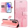 Dcjlbo Cover per Samsung Galaxy A55 5G Custodia Cover in Pelle Portafoglio a Libro con Fiori Disegni Porta Carte Magnetica Cover Flip Case Antiurto Custodia per Samsung Galaxy A55 5G-Oro Rosa