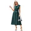 GRACE KARIN Vestito di Seta Donna Elegante Raso Senza Manica Donna Vestito Liscio Cerimonia Girocollo Festa Party Blu-Verde M