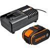 WORX WA3604 Kit 1 Carica Batteria Rapido + 1 Batteria Power Share 20V/4.0Ah agli Ioni di Litio