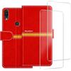 ESACMOT Custodia per telefono compatibile con Asus Zenfone Max Pro M1 ZB601KL + [2 pezzi] pellicola protettiva in vetro, custodia protettiva magnetica in pelle premium (6 pollici) rosso