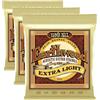 Ernie Ball, Earthwood Extra Light 80/20 Bronze, Corde per chitarra acustica, diametro 10-50 (Confezione da 3)