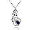 Uloveido Collana da donna in argento sterling 925 con zaffiro a goccia, ciondolo a forma di foglia di piuma, pietra portafortuna di settembre FN101