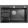 CECIPA 70 x 45 cm Lavello Nero Grigio con Gocciolatoio, Grande Lavello Cucina 1 Vasca Acciaio Inox per Mobili di 70cm e Oltre, Lavandino Cucina 1 Vasca Nero da Appoggio con Troppopieno e Sifone