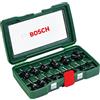 Bosch Accessories Set da 15 Pezzi di frese in metallo duro, per legno, codolo da 1/4 pollice, accessorio per fresatrice verticale