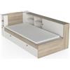 Demeyere Letto Singolo 90 x 190/200 con Contenitore 2 Ante 6 Nicchie 2 Cassetti, Bianco Opaco e Rovere Chiaro, 119.2 x 229.4 x 87.7 cm