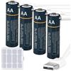 Kamnnor Batterie al litio ricaricabili AA da 1,5 V USB ricaricabili agli ioni di litio 2600 mWh con cavo di ricarica 4 in 1 tipo C, ricarica rapida in 2 ore, ricarica 1200 volte.