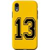 Numbers and Letters Custodia per iPhone XR #13 Numerato College Sports Team Nero anteriore e posteriore