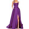 Generic Vestito da Cerimonia Donna Elegante Curvy Maxi Vestitino Cocktail Ballo Abiti Party Festa Abito da Sera da Donna con Spacco Laterale E Cinturino in Raso Incrociato Senza Schienale con Tasche