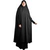 Bluelucon Abito da donna musulmano Islamico Medio Oriente Dubai Turchia Maxi Manica Lunga Islamic Prayer Dress Abiti Per Ogni Occasione Donne Robe Con Hijab, Nero , XL