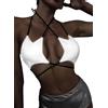 Ella Lust Cami Shirt Rave Hot Donna - Reggiseno da Ballo Sexy con Allacciatura al Collo Senza Schienale con Spalline Incrociate Sexydonna da Festival Outfit Opaco Donna (Silver,XS,1078r)