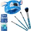 Disney Set Pennelli Make Up - Astuccio Stitch con Pennelli Trucco e Fascia per Capelli - Trousse Da Viaggio Donne Ragazze Stitch Gadget Ufficiale (Blu)