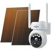 Hiseeu 【24/7 Registrazione】 4MP Telecamera Wi-Fi Senza Fili Esterno Solare, 2K Telecamera WiFi con 2X Pannello Solare Rilevamento Movimento Allarme Sirena, Visione Notturna a Colori, Compatibile Kit