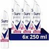 Sure Deodorante spray per il corpo da donna, anti-stop, con profumo di fragola e vaniglia e tecnologia attivata dal calore corporeo, per 72 ore di protezione dal sudore, 250 ml, confezione da 6