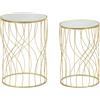 Set 2 tavolini con top in vetro e struttura dorata decorazione lineare Ligne