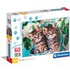 Clementoni- Supercolor Lovely Kitty Twins-60 Pezzi Bambini 4 Anni, Animali, Puzzle Gatti, Made in Italy, Multicolore, 26599