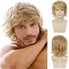 Qnbiar Parrucca Bionda per Uomo Parrucca Bionda a Strati Lanuginosi Naturali Parrucche Sintetiche per Capelli Cosplay di Halloween per Uomo