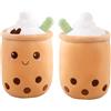 Aiuidun Bubble Tea Peluche Cuscino, Kawaii Boba Peluche Giocattolo Imbottito Soft Bubble Pearl Milk Tea Abbraccio Cuscino Regali per Bambini(Brown-Round eyes,50cm)
