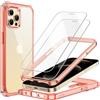 JETech Cover per iPhone 12 Pro Max 6,7 Pollici con 2 Pezzi Pellicola Protettiva in Vetro Temperato, 360 Gradi Corpo Pieno Antiurto Custodia Posteriore Trasparente (Oro Rosa)