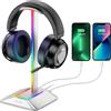 New Bee Supporto per cuffie RGB con caricabatterie USB Type-C e trasferimento dati universale per cuffie da gioco e cuffie da gioco per tutti gli auricolari (Argento)