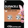Duracell Batterie DURACELL a moneta al litio 2025 da 3 V (confezione da 2) - Fino al 70% di extra durata - Tecnologia Baby Secure - Per chiavi auto, orologi fitness, occhiali 3D - Confezione a prova di bambino