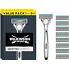 Wilkinson Sword Quattro Titanium, rasoio uomo, manico, 9 Lame di Ricarica
