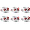 Guzzini GZ11410165 Porcellana Love Set 6 Tazzine Caffe' con Piattino Rosso, 250 ml