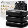 O NATURALS Sapone Nero al Carbone Attivo Mani Viso e Corpo 100% Naturale Vegan Con Oli Essenziali Pelle Grassa Disintossicante Idrata Uomo & Donna 3pz 113gr Ciascuna