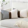 Artscope 2 Pezzi Federe Cuscini in Lino a Righe con Cuciture in Pelle Copricuscino per la Decorazione Domestica Soggiorno Camera da Letto Divano 30x50cm, Blu
