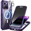 seacosmo Cover per iPhone 14 Pro Max Privacy Magnetica, Compatibile con Magsafe, Antispy Schermo Integrata in Vetro Temperato, Protezione Fotocamera, Custodia 360 Gradi Antishock Fronte Retro - Viola
