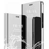 TingYR Cover per OnePlus 8T Custodia, Custodia Flip Traslucido Clear View Specchio Standing Cover, [Funzione Staffa] [Anti Graffio], Case Cover per OnePlus 8T.（Argento）