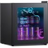 HCK Mini Frigo, Refrigeratore Bevande 48L, Frigorifero Piccolo con Illuminazione Moderna Cyberpunk, Mini frigorifero da 0 a 15°C, Porta a Vetro,per Sala Giochi, Festa, Nero