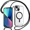 Pnakqil Magnetica Cover con Cordino per iPhone 13, Compatibile con Magsafe Ricarica Wireless, Trasparente Placcatura Disegno Custodia con Collana Laccio Tracolla per iPhone 13, Ultra Sottile (Nero)