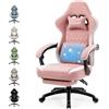 Dowinx Sedia Gaming con cuscinetto in gel e borse di Stoccaggio, Ampio Sedile Piatto Poltrona Gaming, Sedie Gaming Ergonomica con supporto lombare Sedia Game, rosa