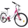 HINOPY Bicicletta per bambini da 20 pollici, 6 marce, per bambini, colore rosa, con parafango e lampada, regolabile in altezza per città, spiagge, piste ciclabili e strade diverse