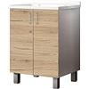 MaMa Store ATENALAV Mobile Lavatoio-Lavapanni Metacrilato con Asse in Legno e gocciolatoio in Alluminio, L.60 x P.50 X H. 86 cm, Bianco Opaco/Quercia Naturale