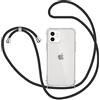 XTCASE Cover per iPhone 12 / iPhone 12 Pro con Cordino, Trasparente Custodia con Laccio Collo Tracolla Corda Cinghia, Ultra Sottile Morbido TPU Silicone Antiurto AntiGraffio Case, Nero
