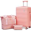 imiomo Set di valigie da 3 pezzi, valigia con ruote girevoli, set di bagagli da donna, leggero e rigido, da viaggio, con serratura TSA, rosa, Large Luggage 28IN, Bagagli grandi