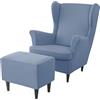JHLD copripoltrona con Orecchie Elasticizzato con Copri Pouf, Spandex Poltrona Protettiva con Copertura dell'Ottomano Con Fondo elastico Copripoltrona -blu grigio-3 pezzi