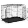 VOUNOT Gabbia per Cani Pieghevole in Metallo, Cassetta per Trasporto Scatola Trasportino Cani con 2 Porte, Vassoio Rimovibile, 92x58x64cm, Nero