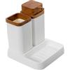 DRW Set da bagno con dosatore, Bicchiere e portasapone in acrilico bianco e naturale 15x15x16 cm