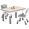 FUNLIO Tavolino con 2 Sedie per Bambini, Tavolino e Sedie Regolabili in Altezza per Età 3-8 Anni per Aule/Case, Tavolo Bambini per Arti Facile da Pulire, Approvato CPC e CE (3 pezzi)-Rettangolo-Grigio