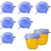 Hyakoz 6 Pezzi Blu Coperchi in Silicone Estensibile Durevole ed Coperchio Silicone Riutilizzabili Coperchi Silicone, per Barattoli, Lattine di Cibo, Tazze