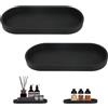 HFDONGL 2 Pezzi Vassoio Decorativo Portaoggetti Vassoio Nero Piccolo per Vanità Vasca da Bagno e Cucina (Ovale)