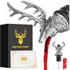 LKKCHER Versatore e tappo per bottiglia di vino a testa di cervo, regalo di compleanno per cacciatori, uomini, papà, liquori, beccuccio, per alcolici, regali di cervo, regali di vino, argento scuro