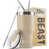 Greens Steel BEAST Tazza Termica da Viaggio - 550 ml I Sabbia I Doppia Parete Inox Termos Caffè Isolato I con 2 Cannucce Riutilizzabili & Spazzolino per Pulizia I Ideale per Caffè Freddo o Caldo