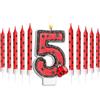 Herdear Candele di Compleanno con Tema Coccinella, Numero 5 | A Tema Coccinella da 2,8 Pollici, 1 Candela Numero, 10 Candeline Lunghe Sottili