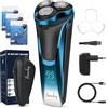 Amurhey Rasoio elettrico da uomo con 3 testine di ricambio & 1 caricatore, Rasoio elettrico Wet & Dry, Rasoio Senza Fili, Rasoio Barba a Tagliabasette a scomparsa, Idea Regalo, Custodia da Viaggio
