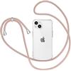 XTCASE Cover per iPhone 14 con Cordino, Trasparente Custodia con Laccio Collo Tracolla Corda Cinghia, Ultra Sottile Morbido TPU Silicone Antiurto AntiGraffio Case, Oro Rosa
