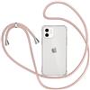 XTCASE Cover per iPhone 12 / iPhone 12 Pro con Cordino, Trasparente Custodia con Laccio Collo Tracolla Corda Cinghia, Ultra Sottile Morbido TPU Silicone Antiurto AntiGraffio Case, Oro Rosa