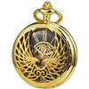 TREEWETO Orologio da taschino meccanico da uomo e donna, scheletro, ali d'aquila, doppia cassa cava, numeri romani, con catena, confezione regalo
